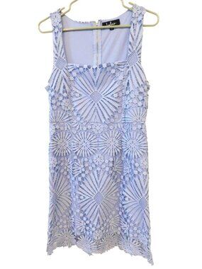 Lulus Womens Sz Blue Flower Heart Strings Dress Sleeveless Scalloped Hem Elegant